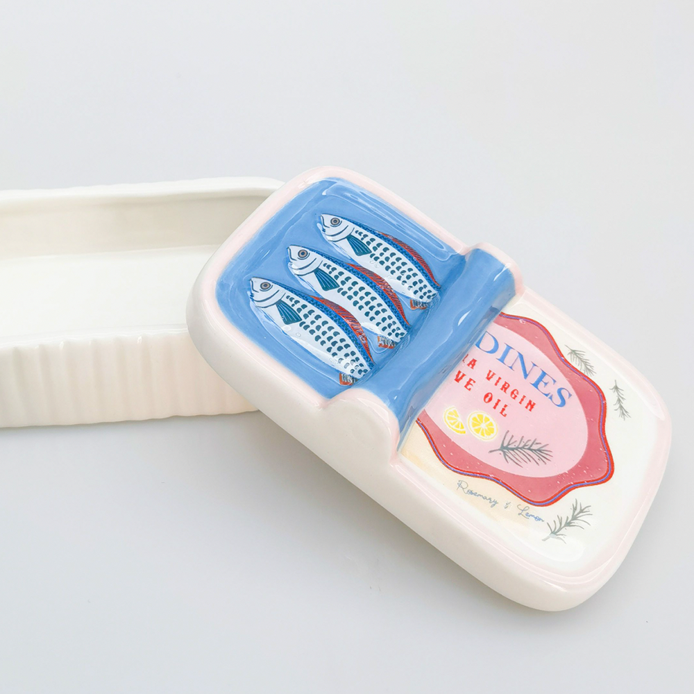 Ceramic Sardine Trinket Box Blue
