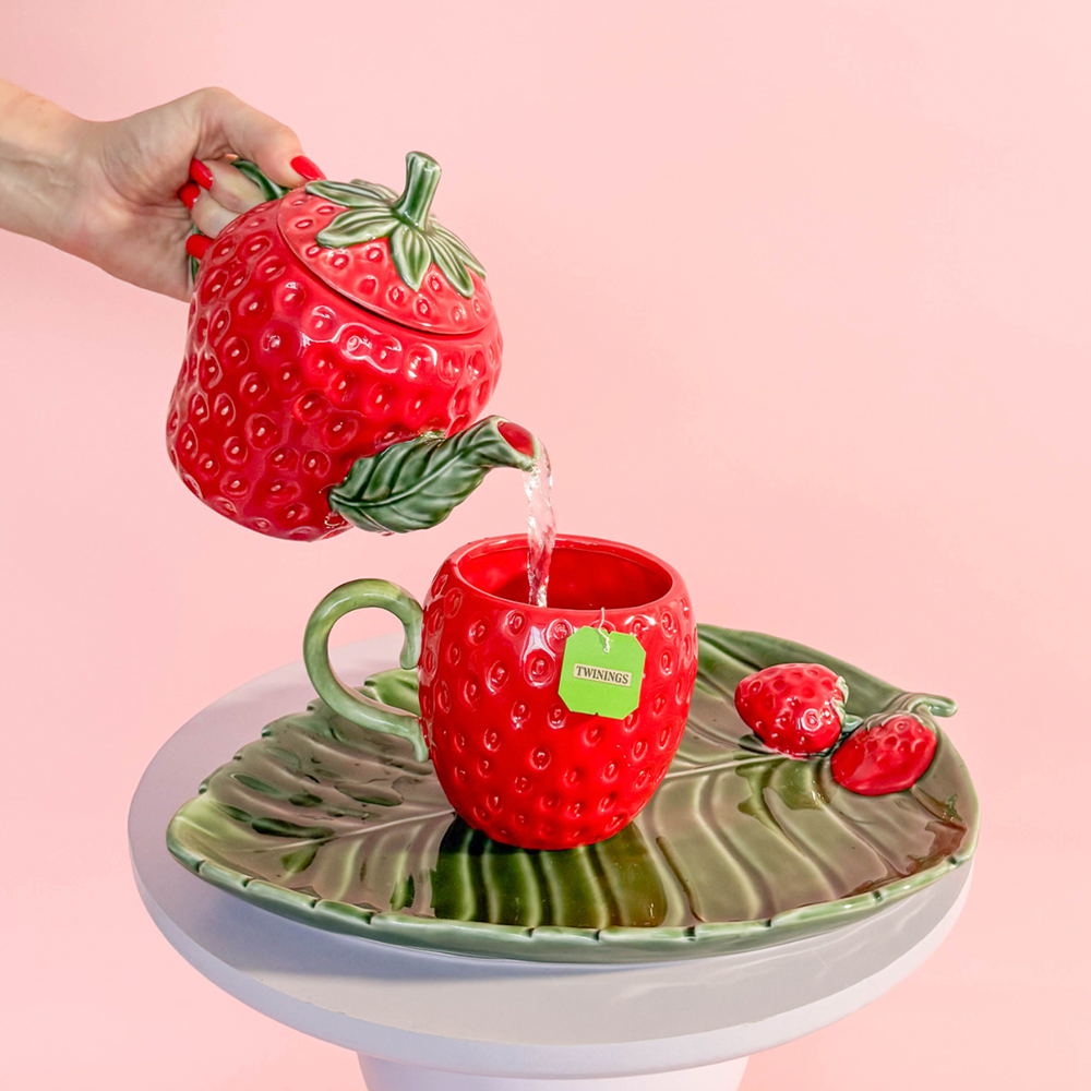 Ceramic Strawberry Teapot Red