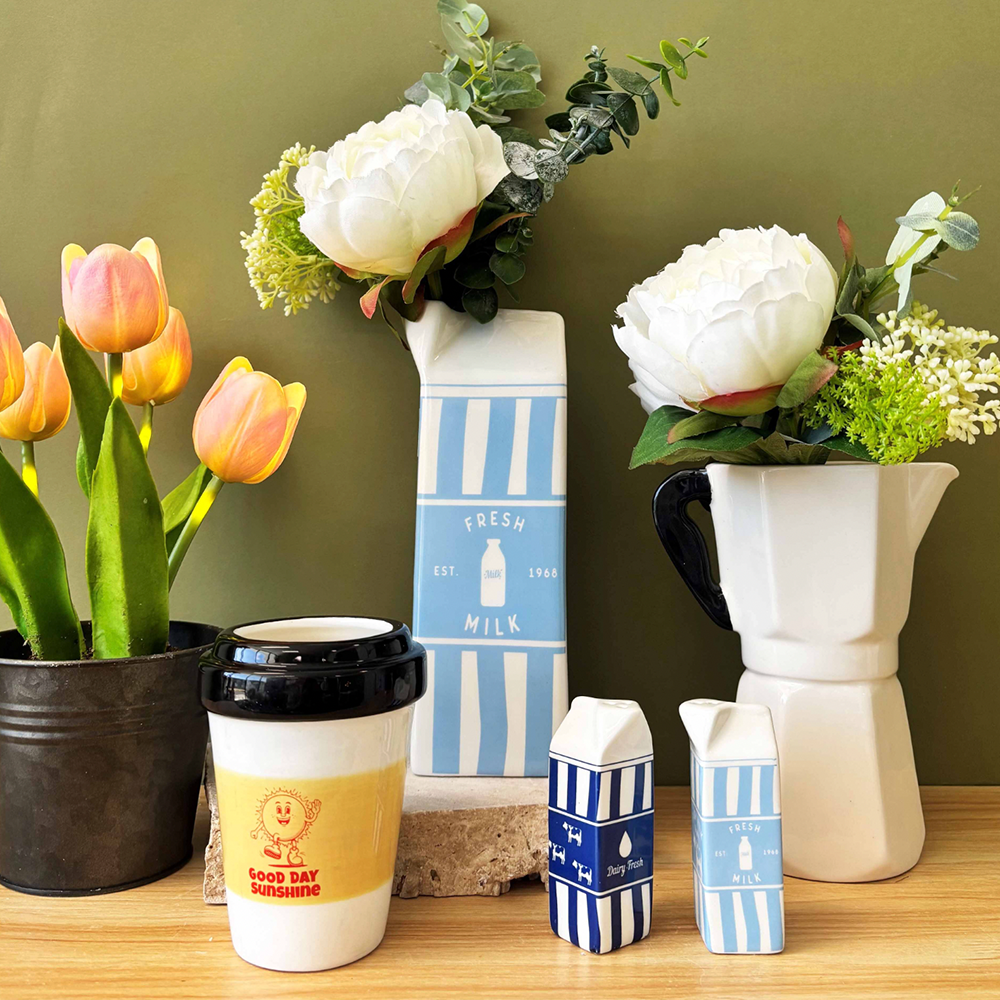 Ceramic Milk Carton Vase Blue