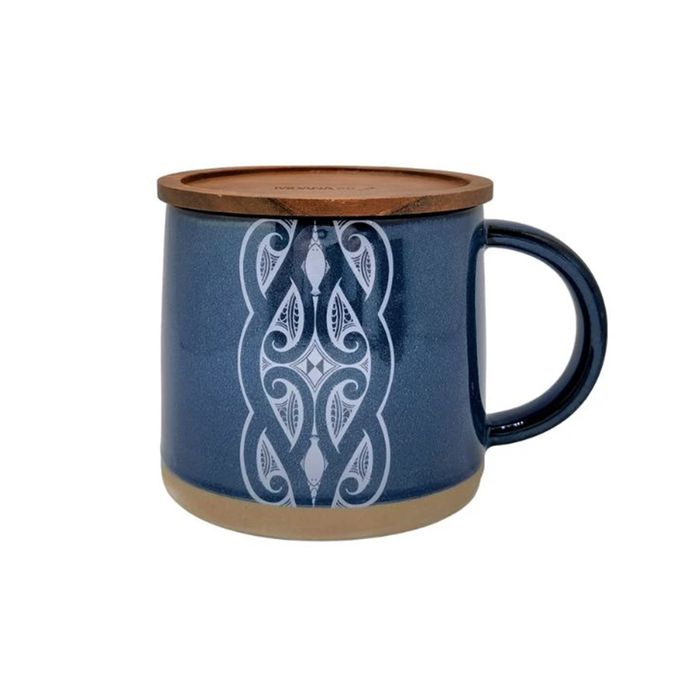 Moana Road X Miriama Grace-Smith Ceramic Mug With Wooden Lid Navy
