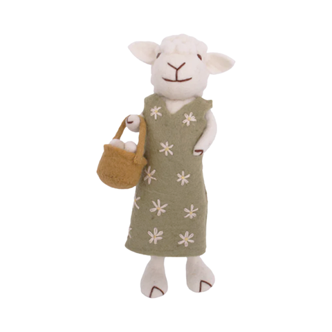 En Gry & Sif Fair Trade Felt Big Sheep Green Dress and Egg Basket