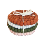 Sheep-ish Felt Ball Coasters Set of 4 Earthy Stack