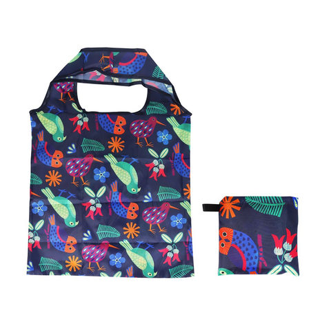 New Zealand Foldable Shopping Bag Birds Navy Blue