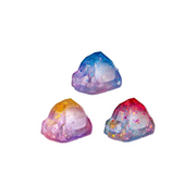 Three colorful, translucent crystal-like objects on a white background