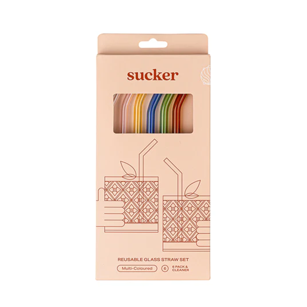 Sucker Original Glass Drinking  Straw Set Multicolour