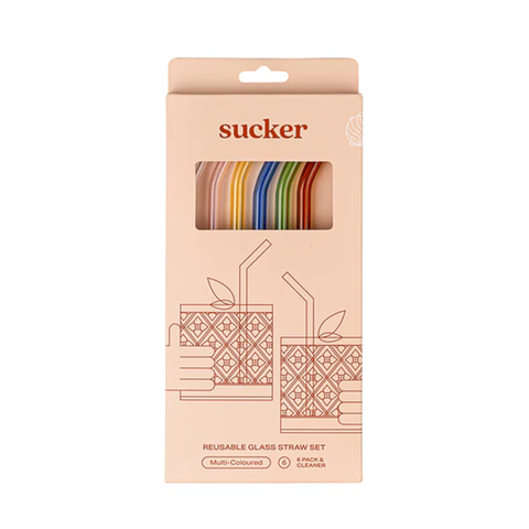 Sucker Original Glass Drinking  Straw Set Multicolour