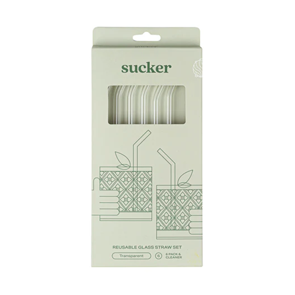 Sucker Original Glass Drinking Straw Set Transparent