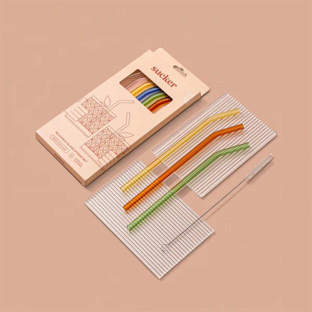 Sucker Original Glass Drinking  Straw Set Multicolour