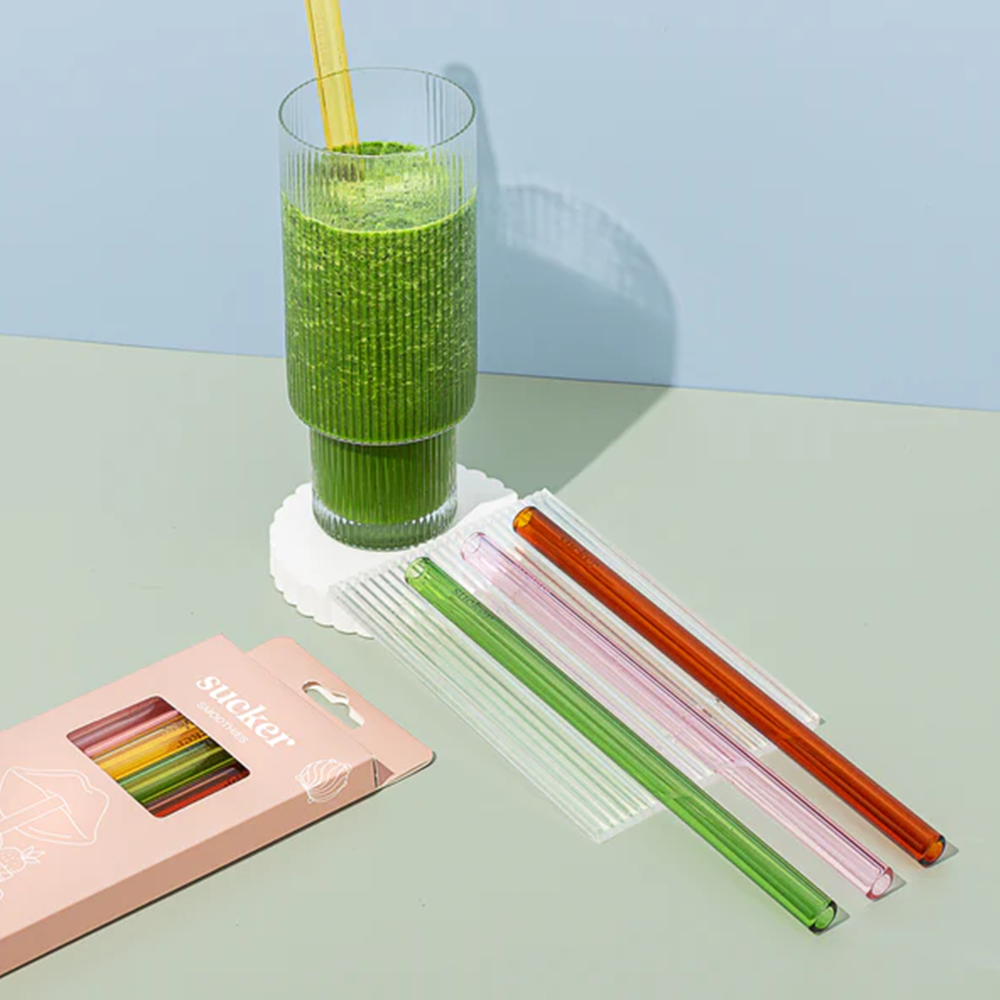 Sucker Smoothie Glass Drinking Straw Set Multicolour