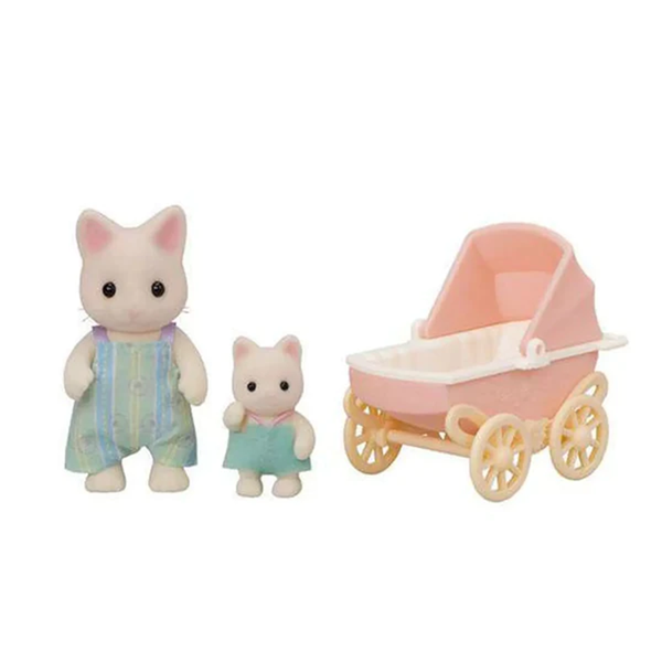 Sylvanian Families Floral Cat Father & Baby's Carriage Set