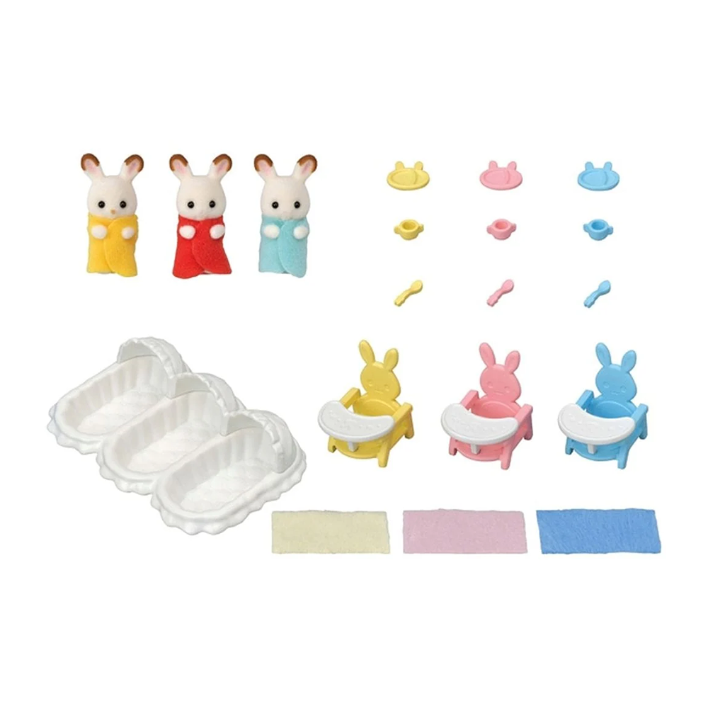 Sylvanian Families Chocolate Rabbit Baby Triplets Care Set