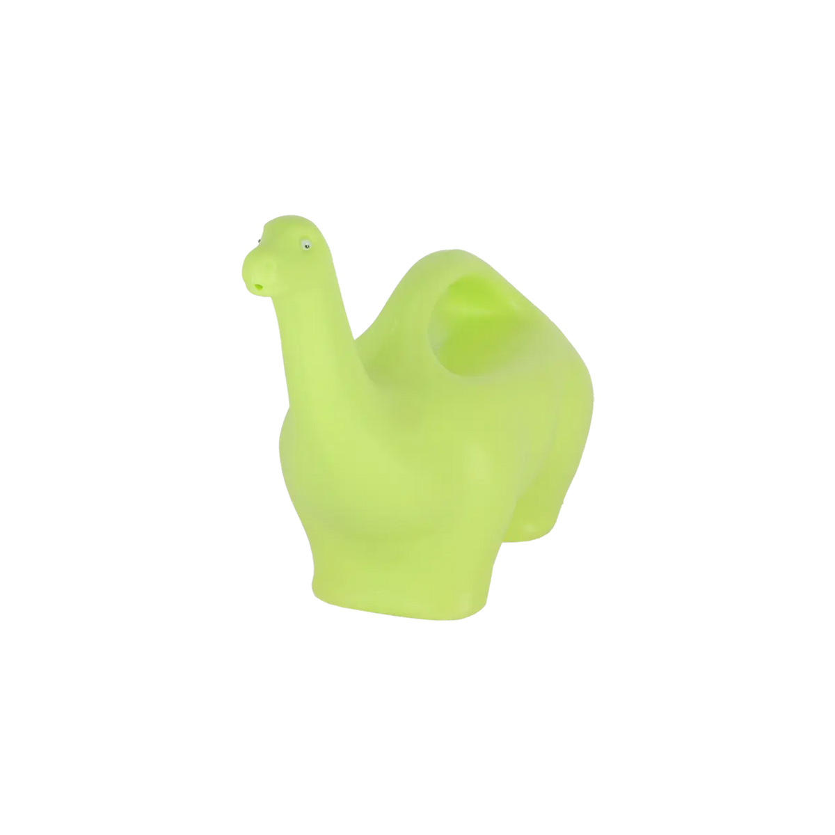 A bright lime green camel-shaped plastic container or cup, isolated on a solid white background.