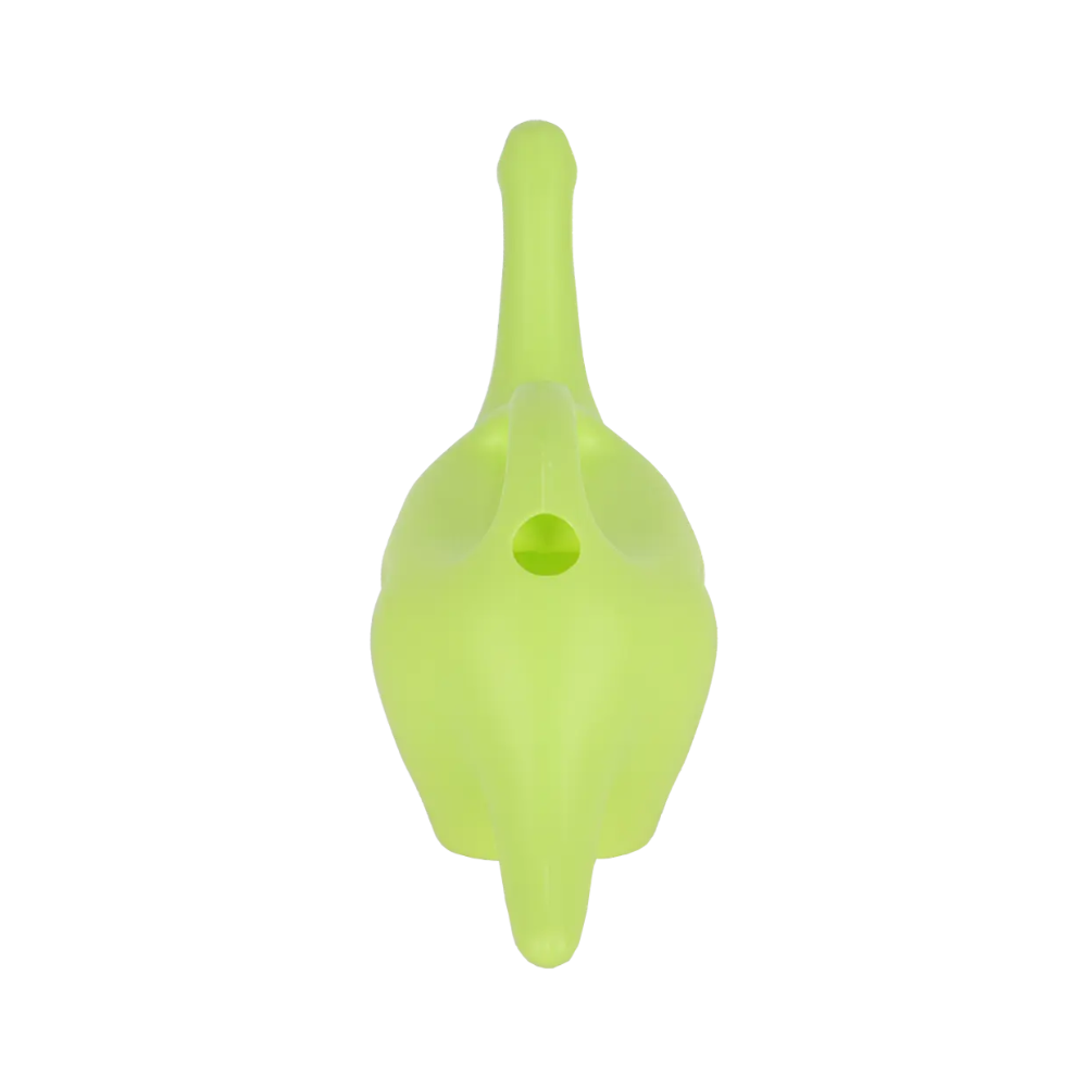 A bright lime green silicone teapot shown from a top-down view on a solid white background.