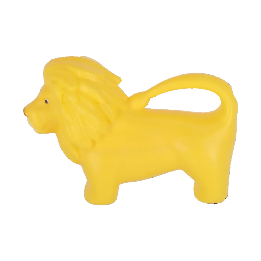 A bright yellow lion-shaped plastic storage container with a handle, shown against a plain white background.