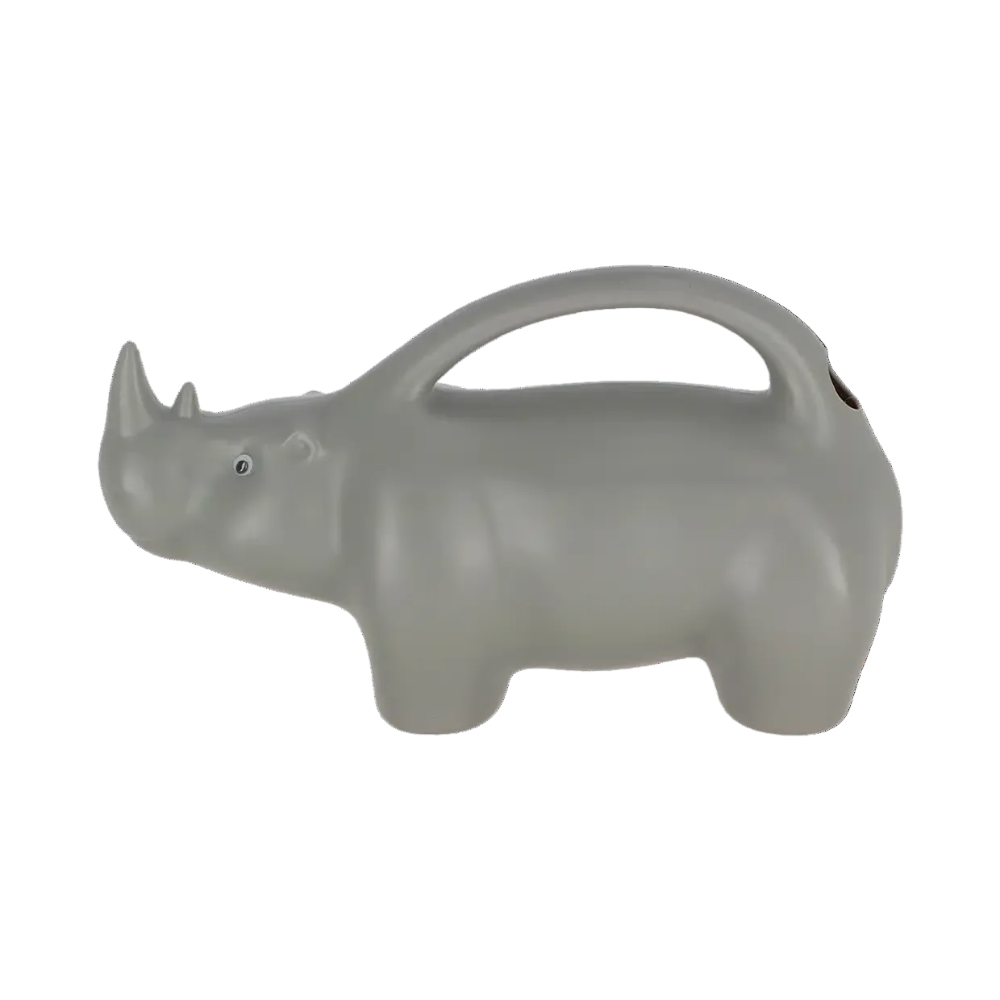 A gray rhinoceros-shaped storage box with a built-in carrying handle, shown against a plain white background.