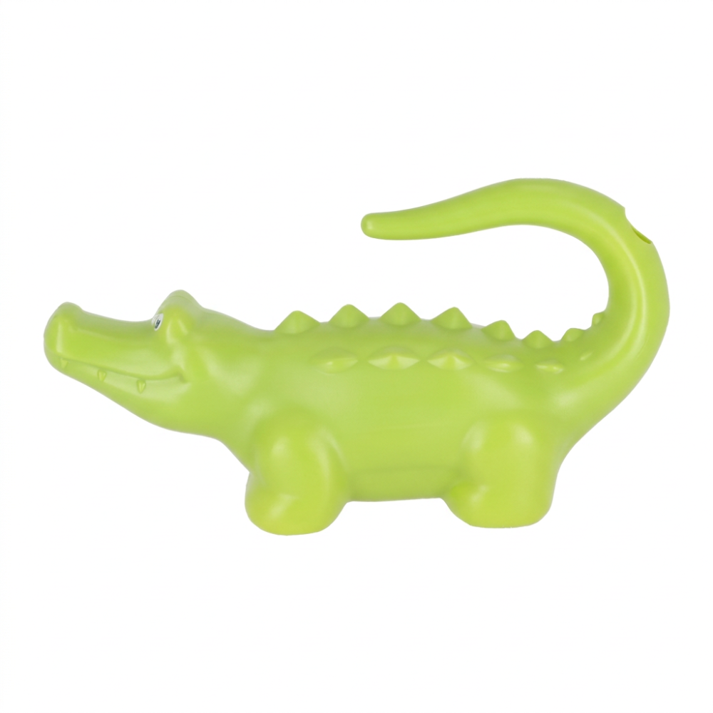 A bright lime green crocodile-shaped hand sanitizer holder or key ring opener, shown from a side profile on a solid white background.