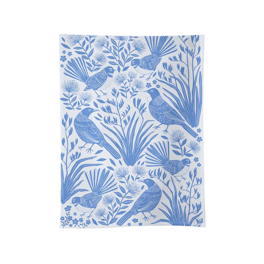 100%NZ Tea Towel Birdsong Blues