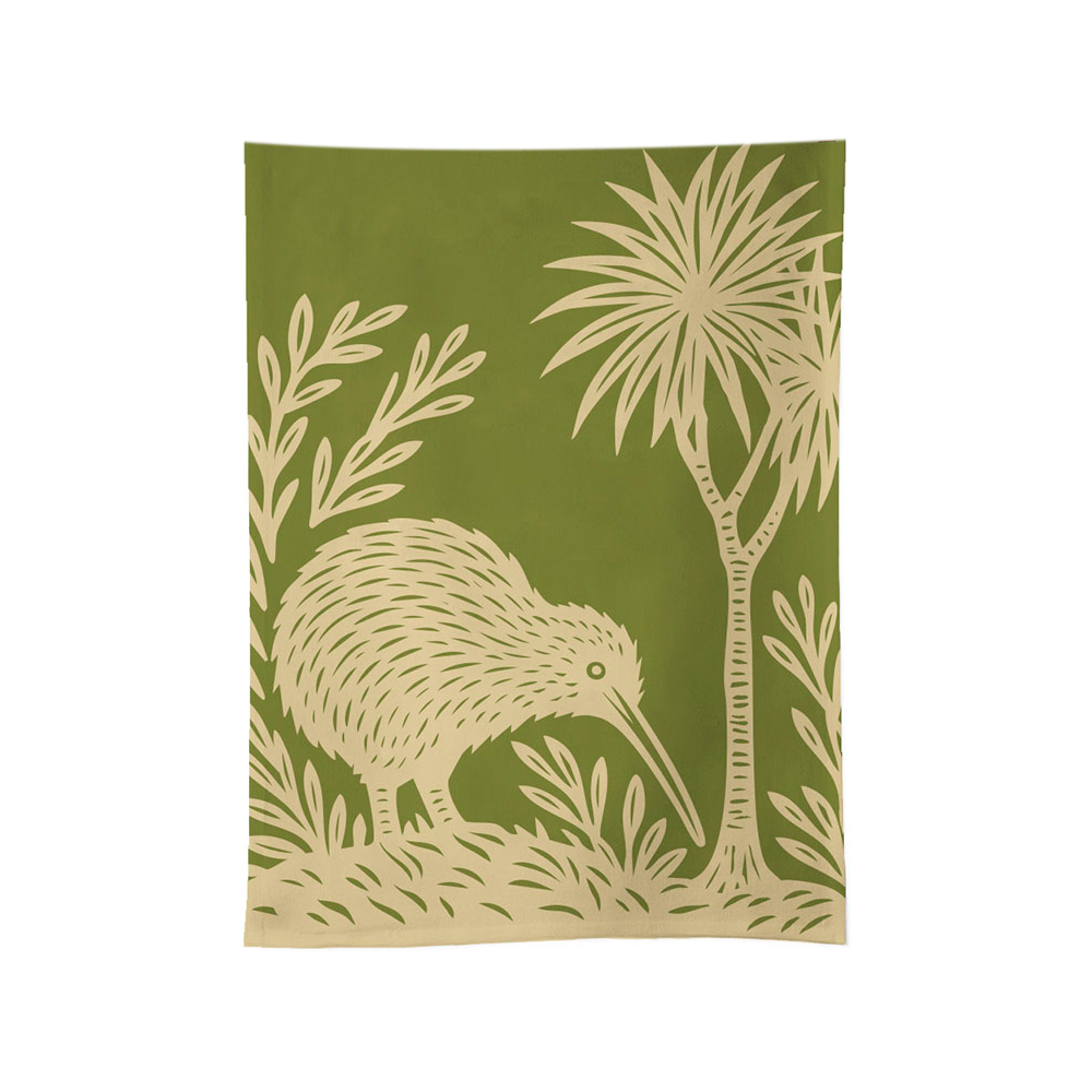 100%NZ Tea Towel Woodcut Kiwi