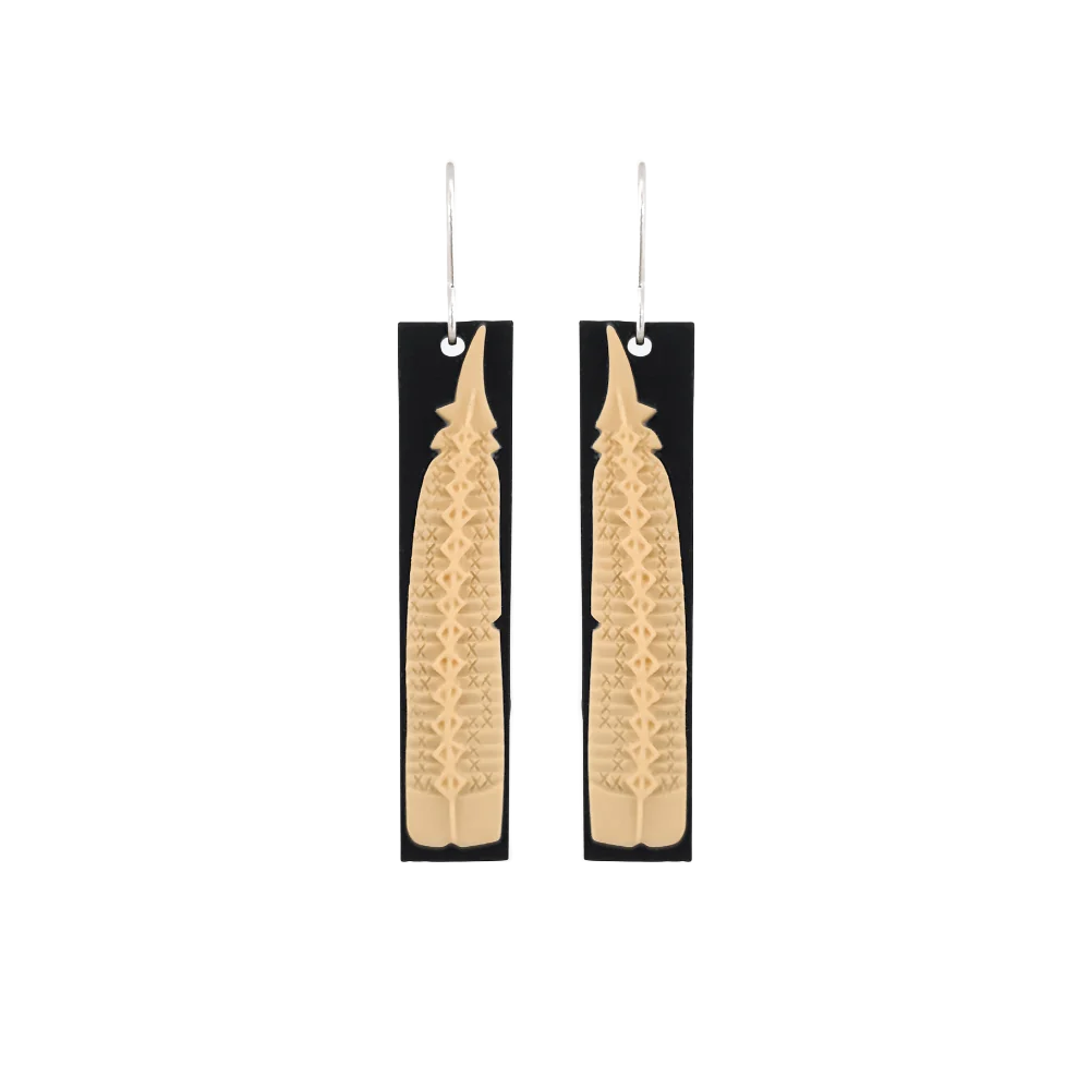 Tania Tupu Earrings Huia Feather Black