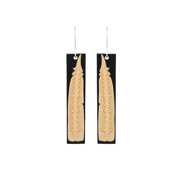 Tania Tupu Earrings Huia Feather Black