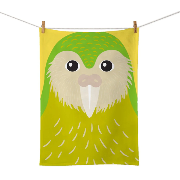 100 % NZ Tea Towel Bright Kākāpō