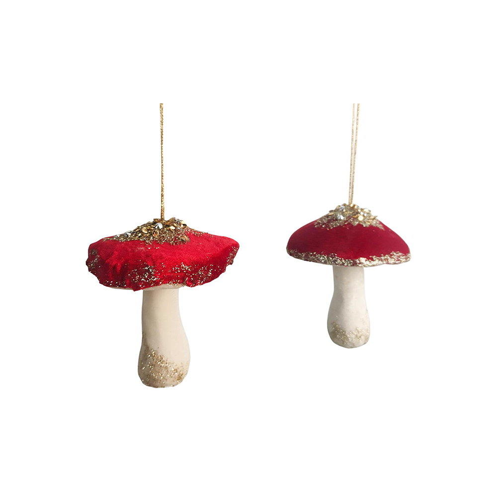 Hanging Christmas Velvet Glitter Toadstool Decoration