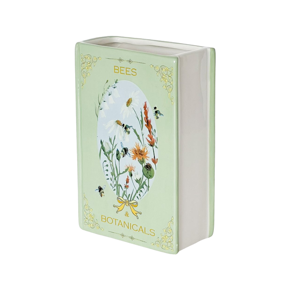 Ceramic Bees and Botanicals Story Book Vase Green