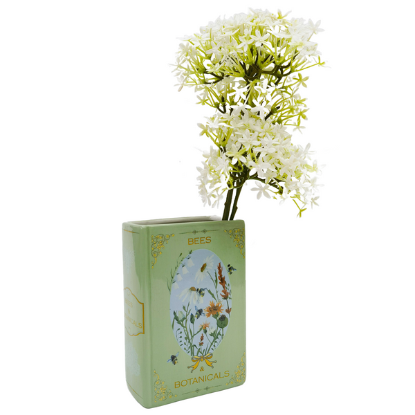 Ceramic Bees and Botanicals Story Book Vase Green