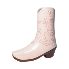 Ceramic Cowgirl Boot Vase Pink