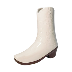 Ceramic Cowgirl Boot Vase White
