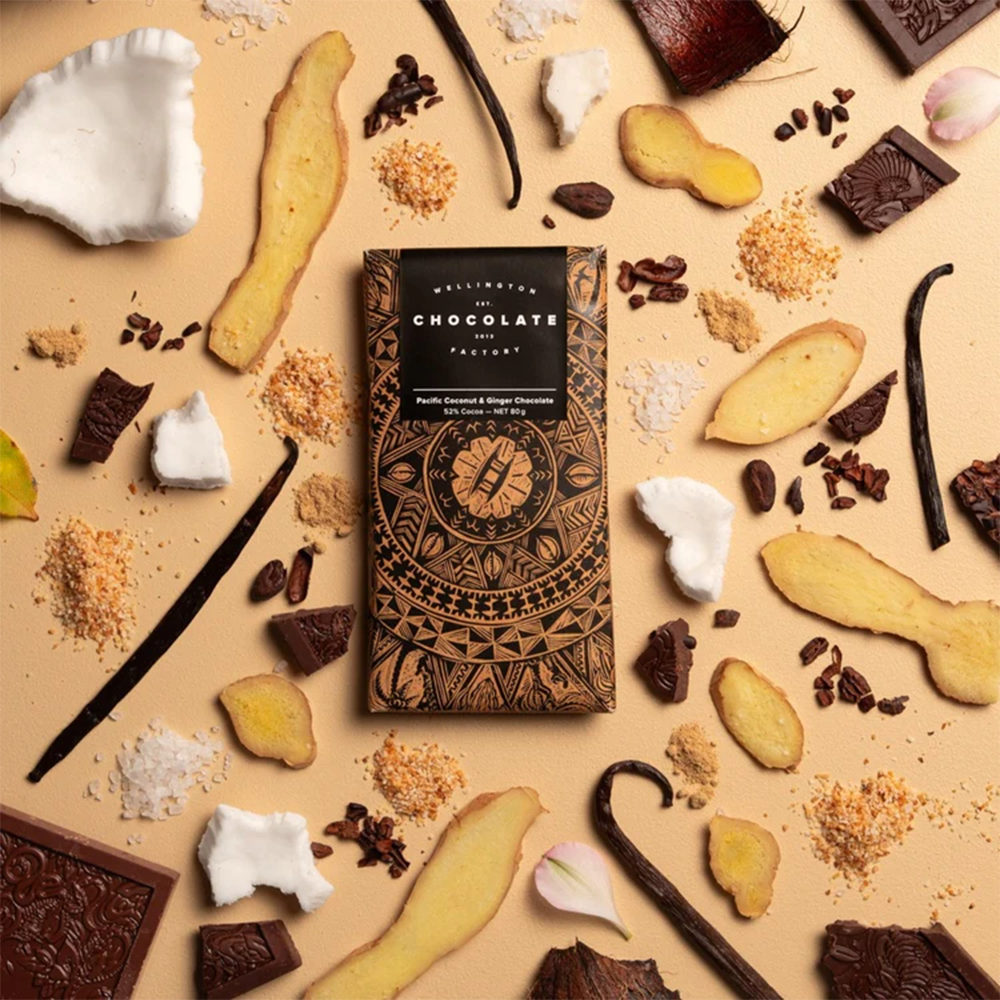 Wellington Chocolate Factory Pacific Coconut & Ginger Dark Bar 80g