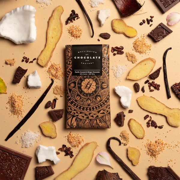 Wellington Chocolate Factory Pacific Coconut & Ginger Dark Bar 80g