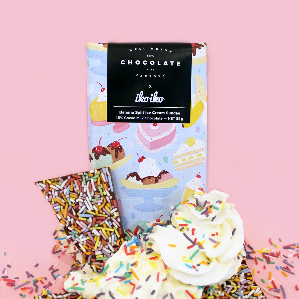 Wellington Chocolate Factory Iko Iko Banana Split Icecream Sundae Milk Chocolate 85g