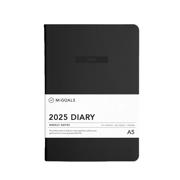 MiGoals 2025 Class Diary Weekly Notes A5 Soft Cover Black