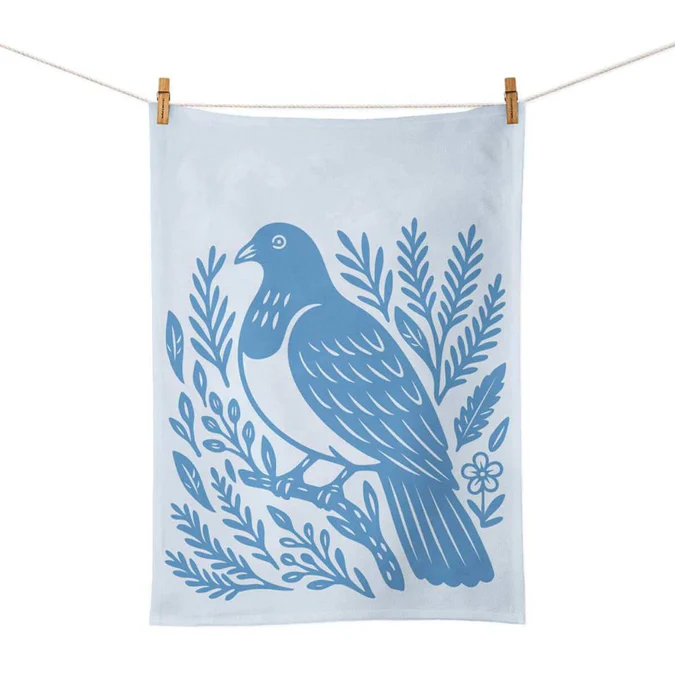 100%NZ Tea Towel Woodcut Kereru