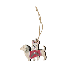 Wooden Christmas Decoration Dashchund and Friend Assorted