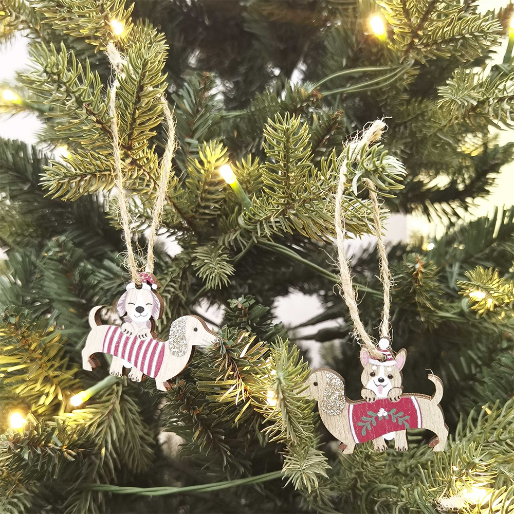 Wooden Christmas Decoration Dashchund and Friend Assorted