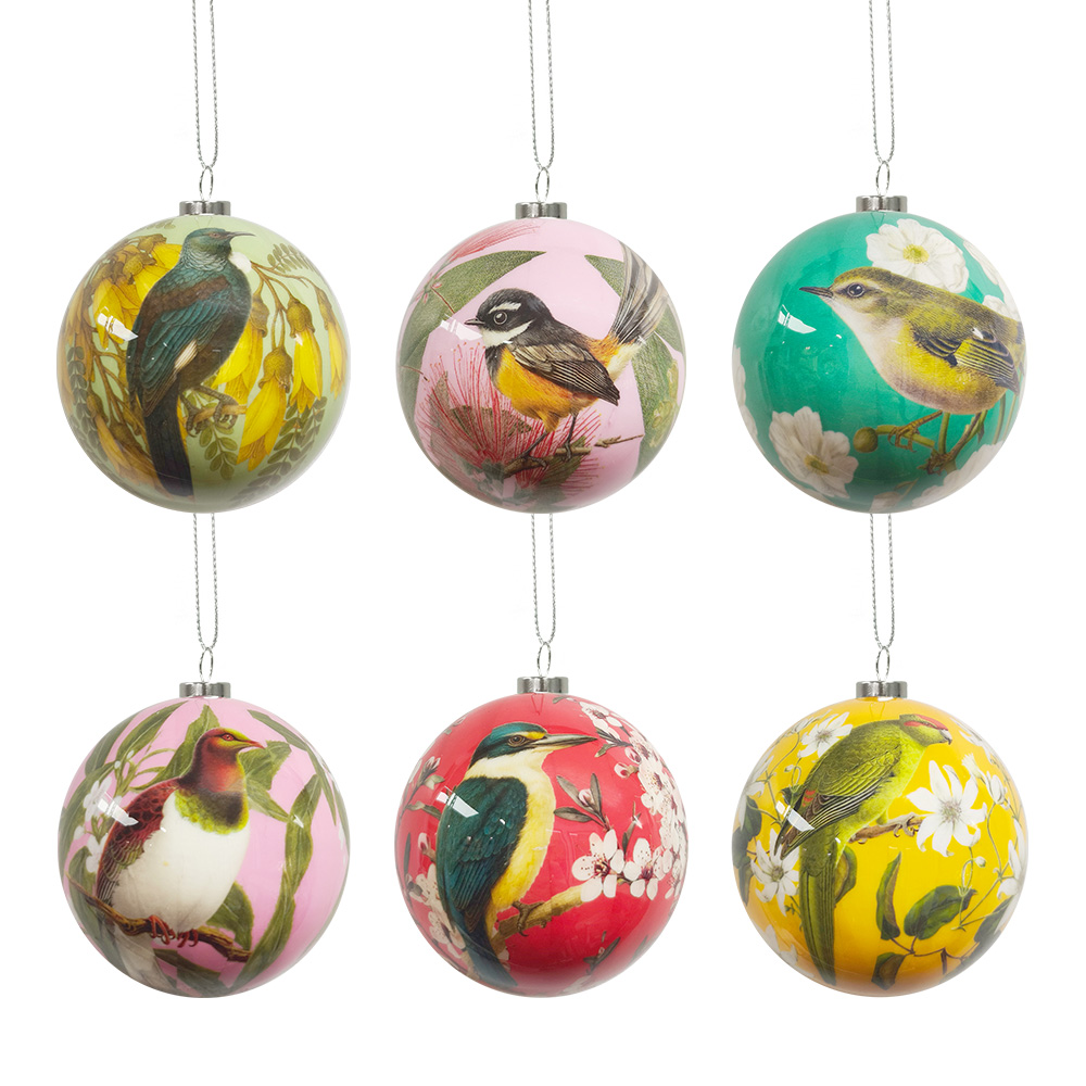 100% NZ Christmas Baubles Native Birds Set of 6