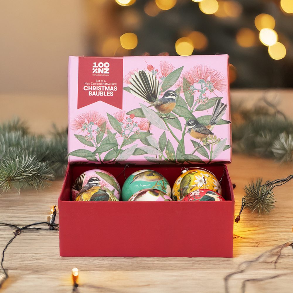 100% NZ Christmas Baubles Native Birds Set of 6