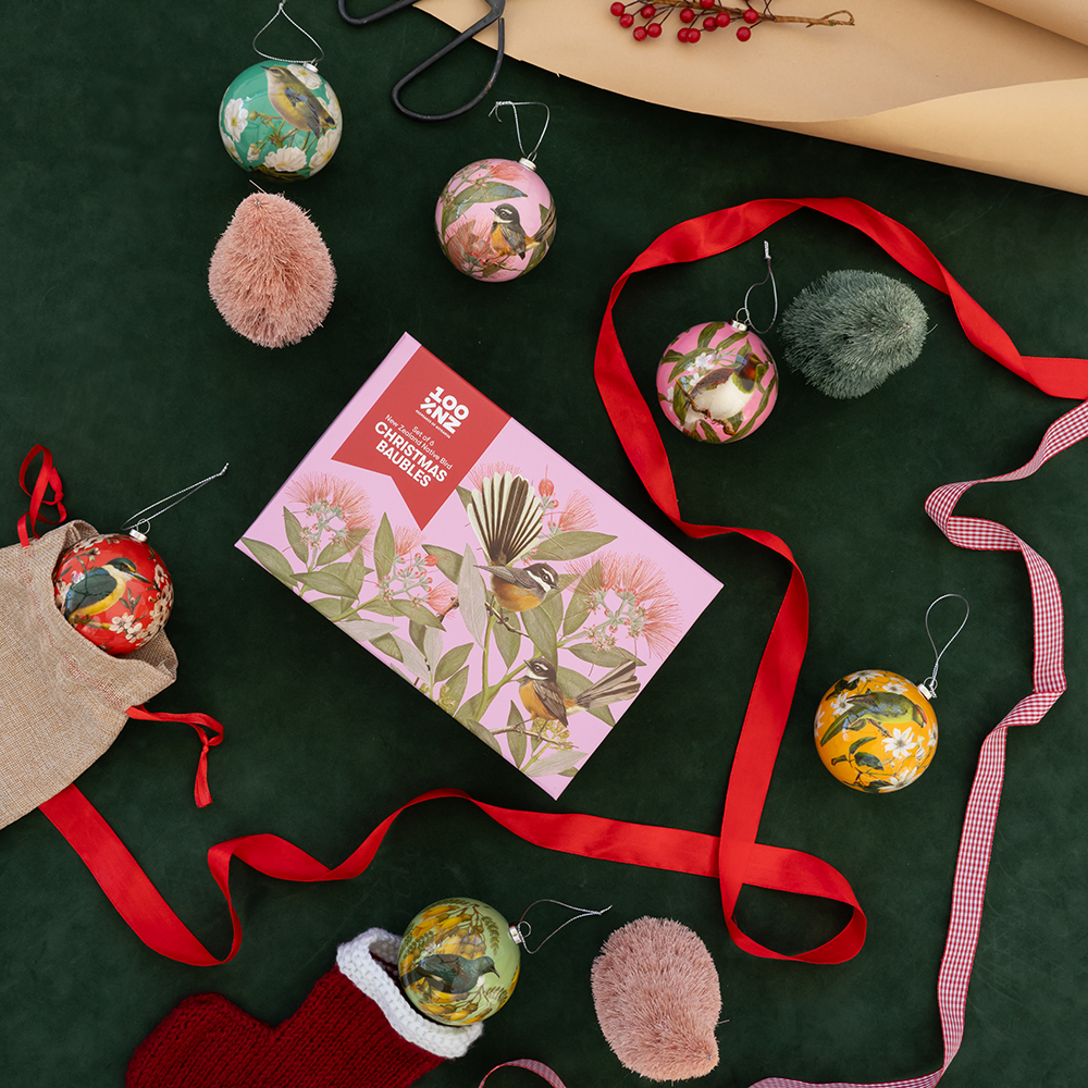 100% NZ Christmas Baubles Native Birds Set of 6