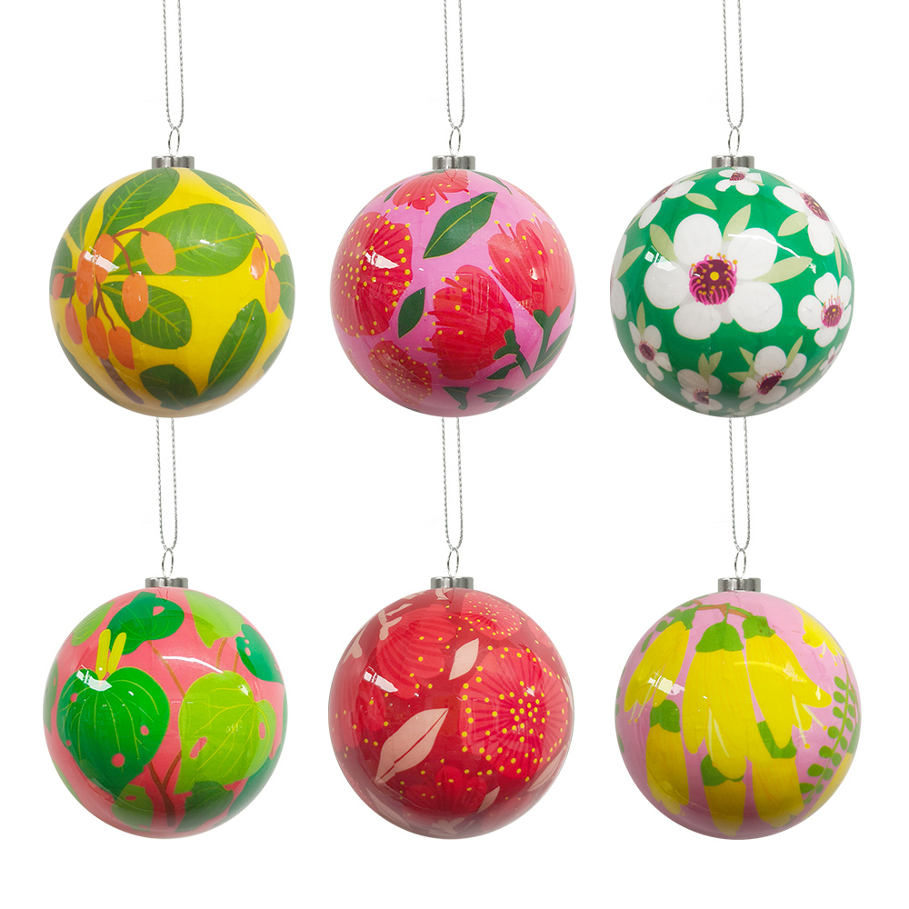 100% NZ Christmas Baubles Botanicals Set of 6