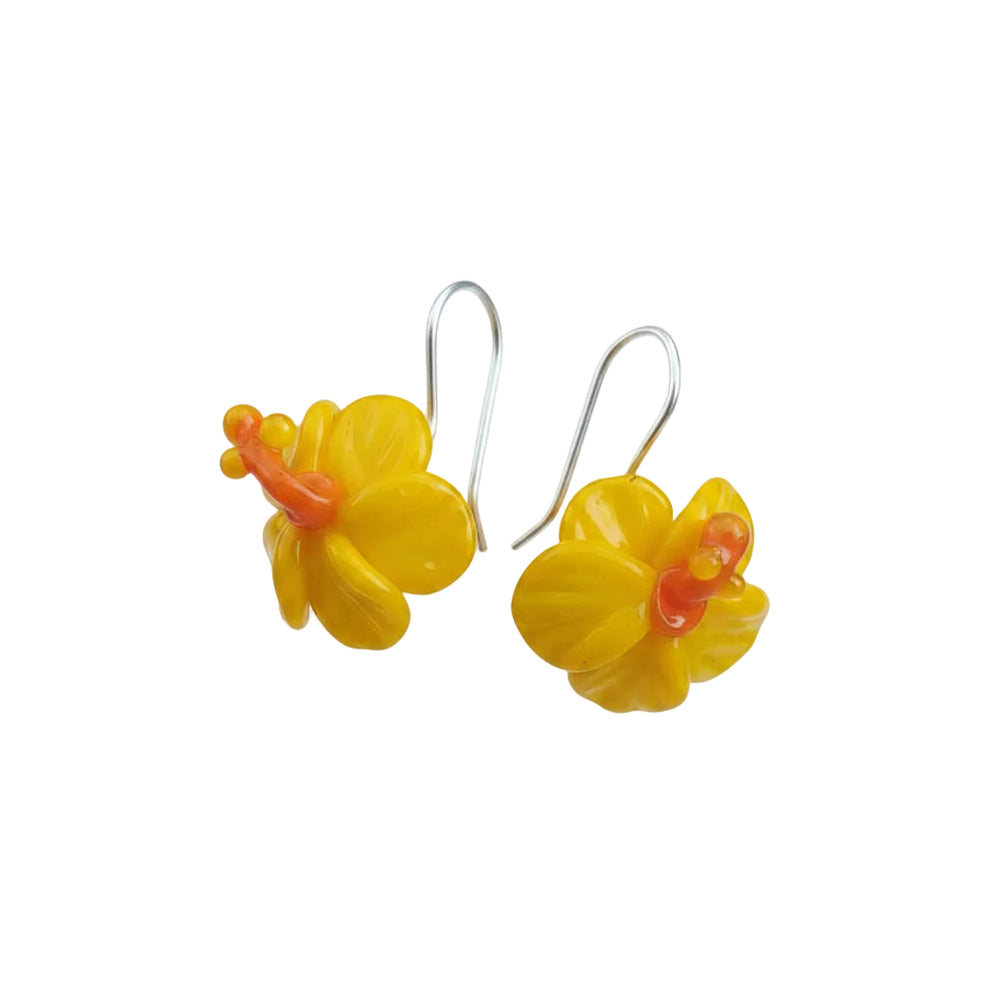 Rainey Designs Glass Hibiscus Earrings Yellow
