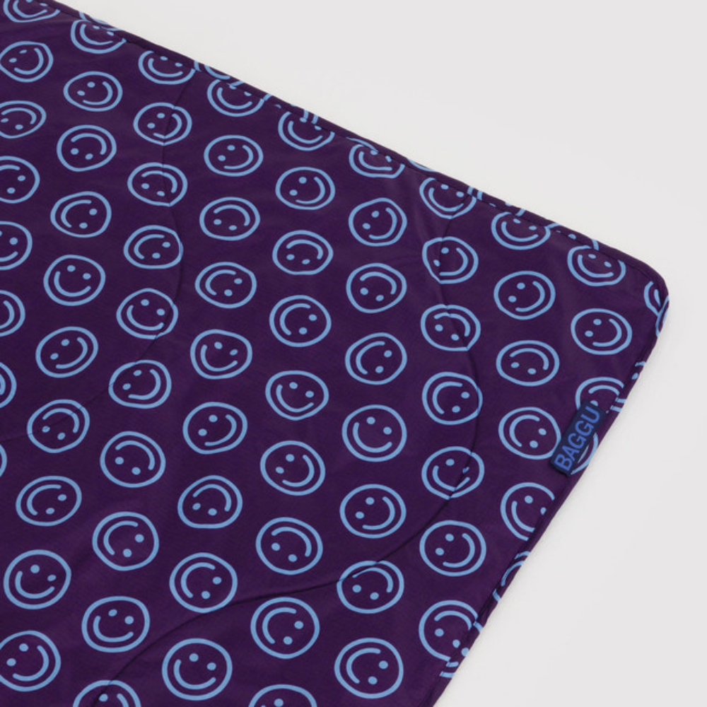 Baggu Puffy Picnic Blanket Indigo Happy