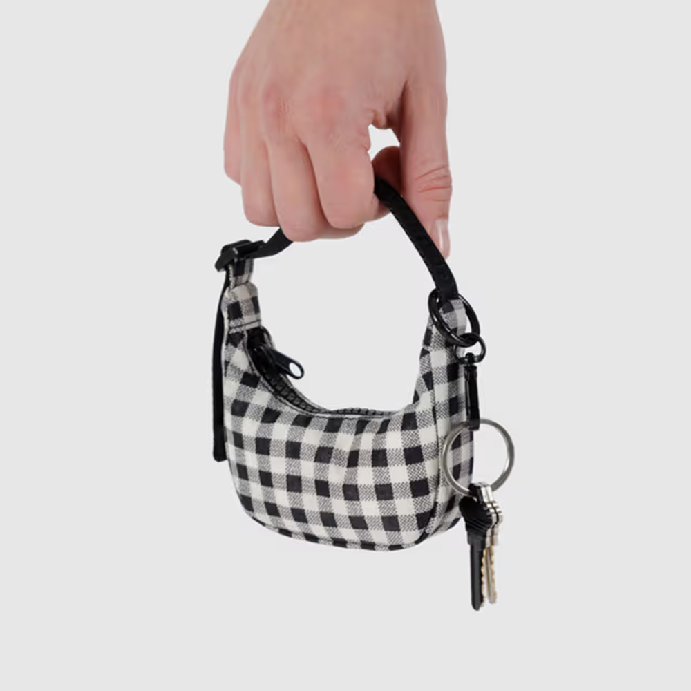 Baggu Crescent Bag Charm Black and White Gingham