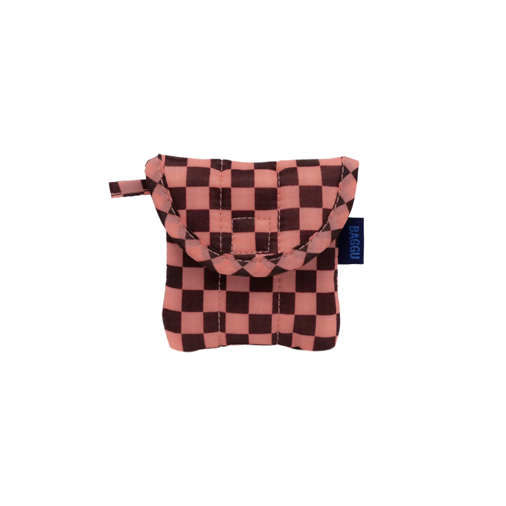 Baggu Puffy Earbuds Case Pink Brown Check