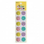 Packaged sticker sheet with smiley face stickers by Sticker Garden on a white background