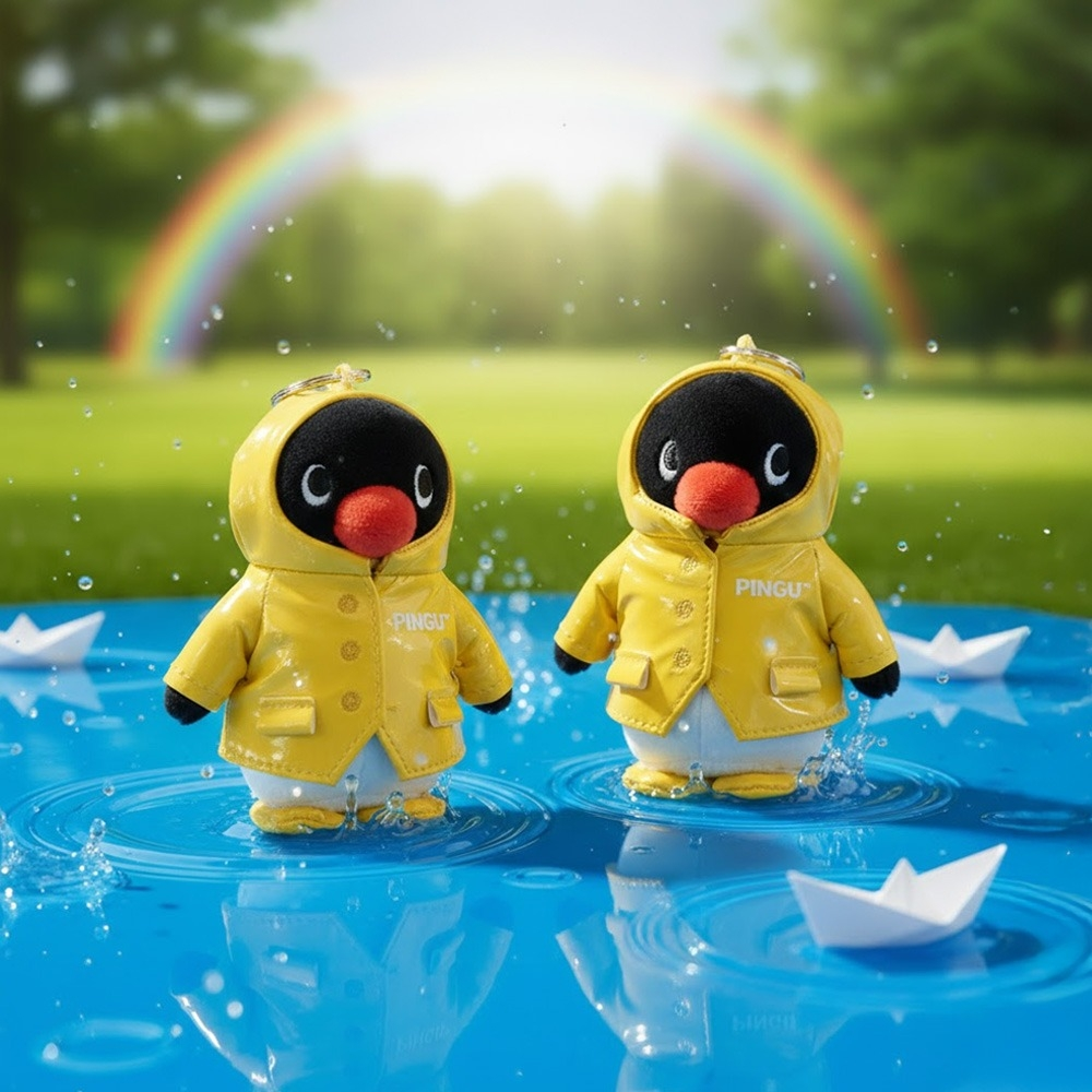 Pingu Raincoat Plush Keychain Yellow