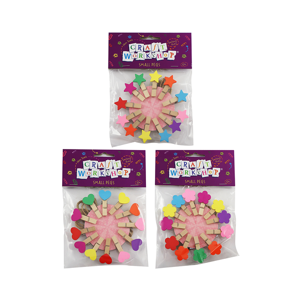 Wooden Colourful Pegs with Twine Pack of 12 Assorted Shapes