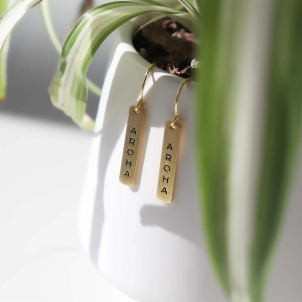 Little Taonga Earrings Te Reo Aroha Gold