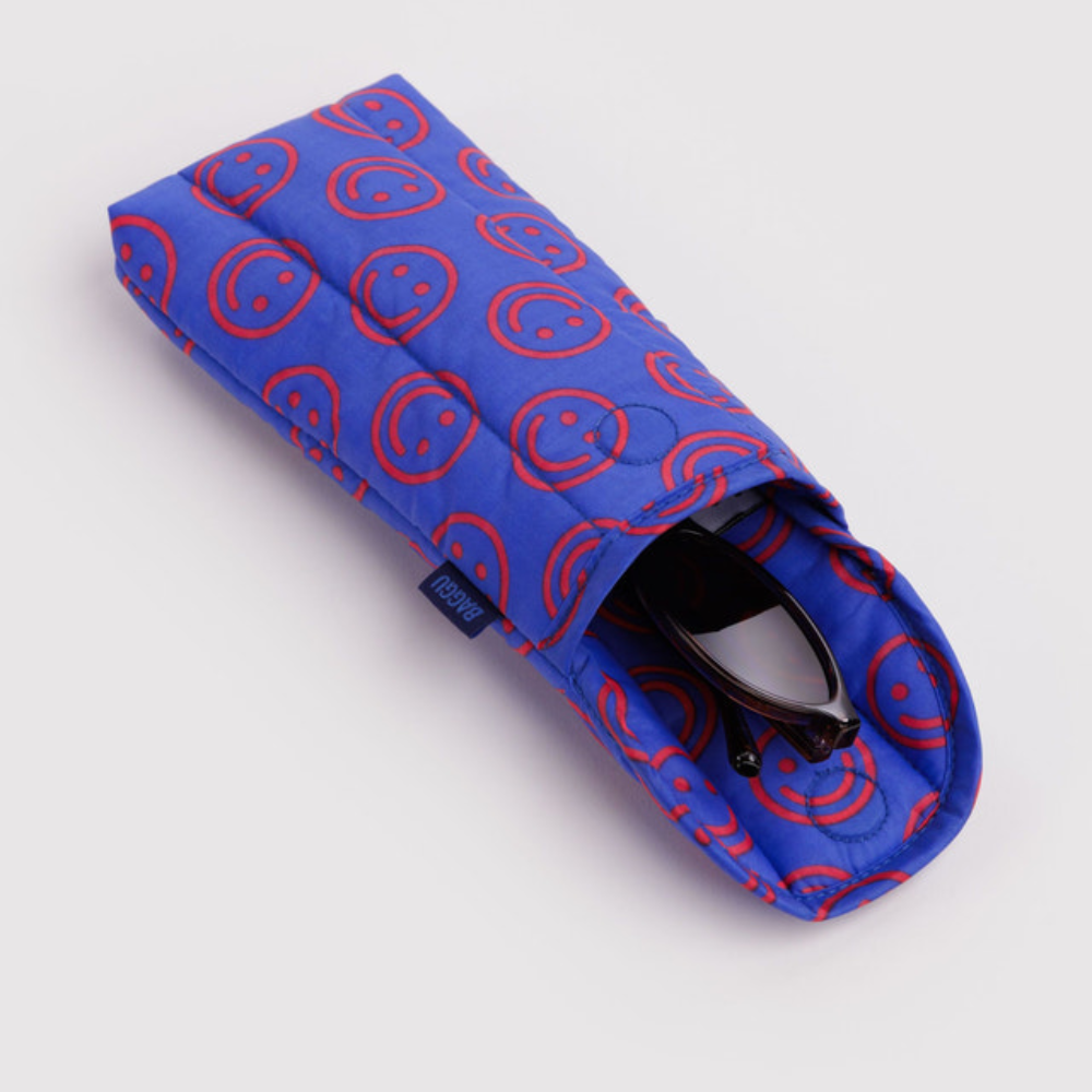 Baggu Puffy Glasses Sleeve Mini Cobalt Happy
